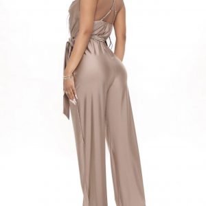 Wear classy sleeveless jumpsuit in mocha and everyone will comment on your style