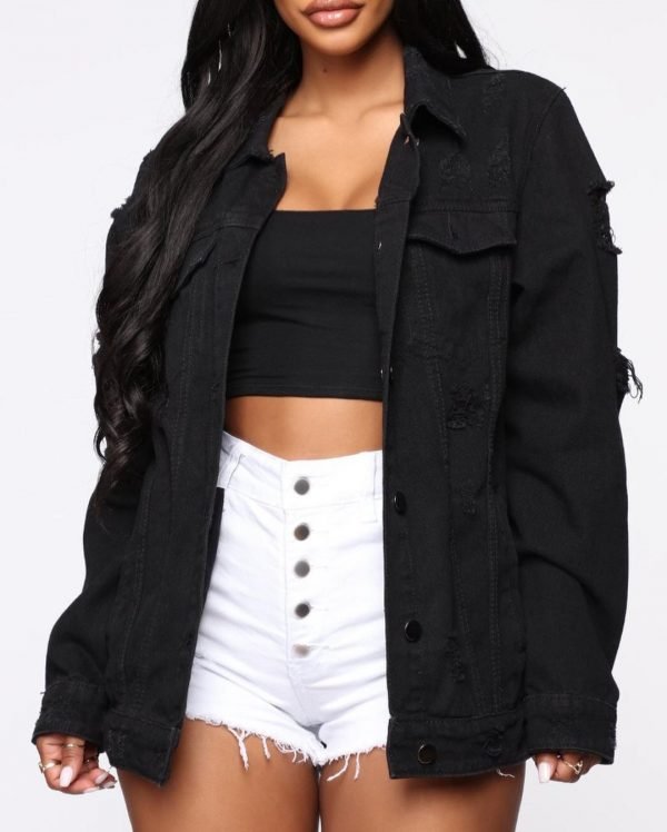 Stylish brand trendy with fashion unique jeans jacket in black 3