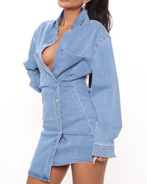 Wear a fancy denim mini dress in medium wash and everyone will comment on your style 2