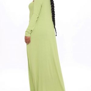 Long cardigan ribbed maxi dress set in green 3