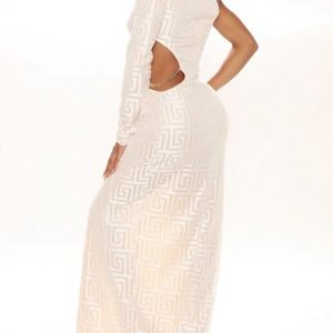 One shoulder cut out sexy maxi dress in white 5