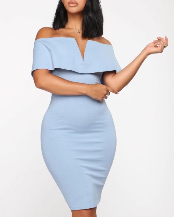 Wear a shoulder dress in blue color 1