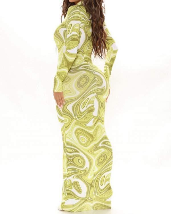 Bombshell long sleeve maxi dress in olivecombo 3