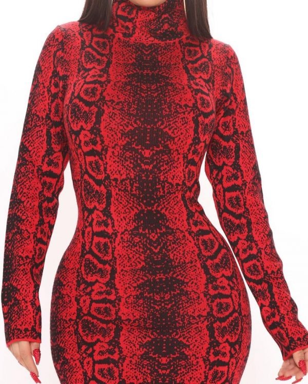Only midi dress in snake design in redblack 2