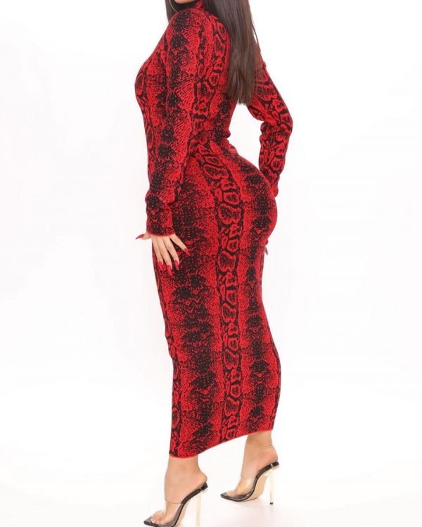 Only midi dress in snake design in redblack 3