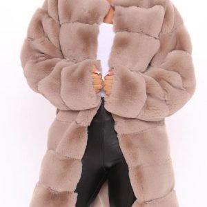 Open front faux fur coat in mochablack 1