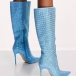 High heel boots in blue diamante 2