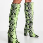 Knee boots in lime snake print 1
