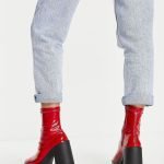 Sock boot in red patent 2