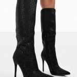 Shiny diamantes pointed toe heeled boots 4
