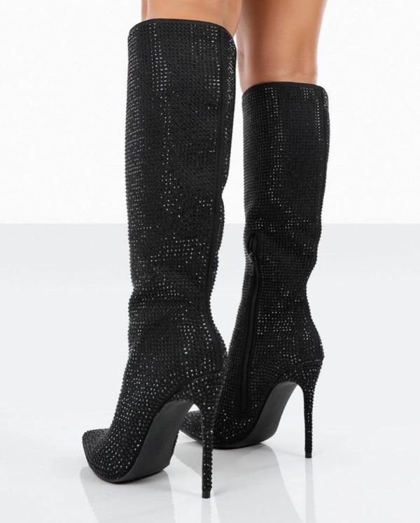 Shiny diamantes pointed toe heeled boots 5