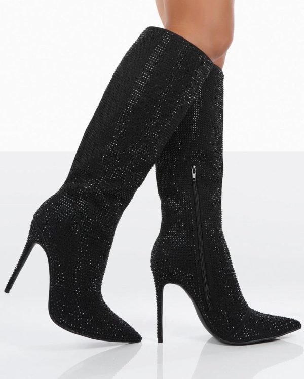 Shiny diamantes pointed toe heeled boots 6