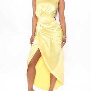 Satin yellow maxi dress 1