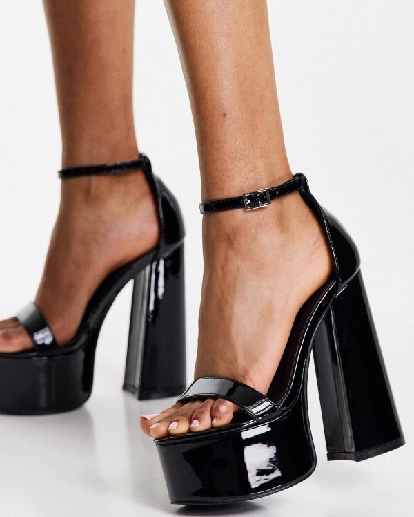 Shine with black platform heeled sandals 1