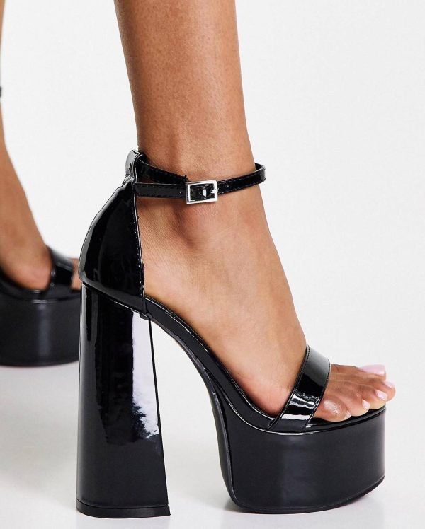 Shine with black platform heeled sandals 2