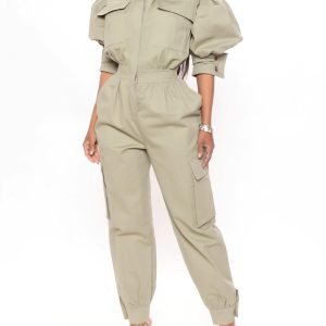 Stylish jumpsuit in olive colour 2