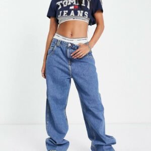 Mid rise belt loops relaxed fit jeans 1